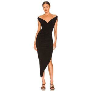 Norma Kamali Tara Side Drape Gown in Black Large New Womens Long Maxi Dress